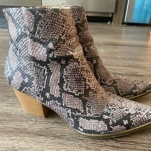 Lulu’s brown snakeskin booties